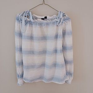 Vero Moda blue & white striped off the shoulder long sleeve top or blouse